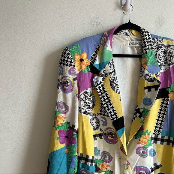 Della Spiga Sz 14 Vintage Colorful Abstract 80s Blazer - Picture 3 of 9